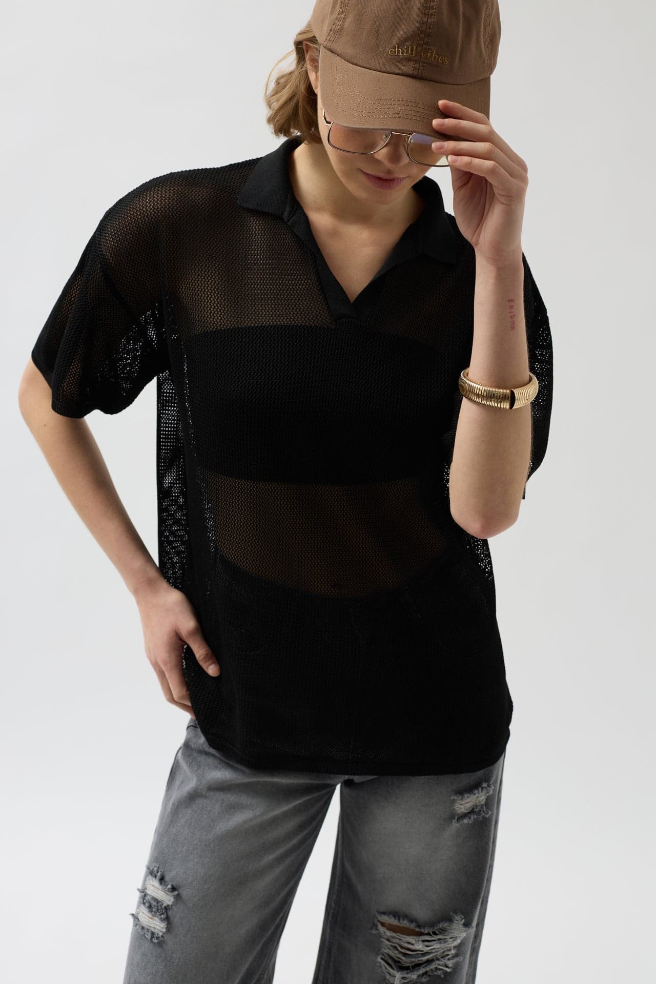 Polo Yaka Transparan T-Shirt görsel 4