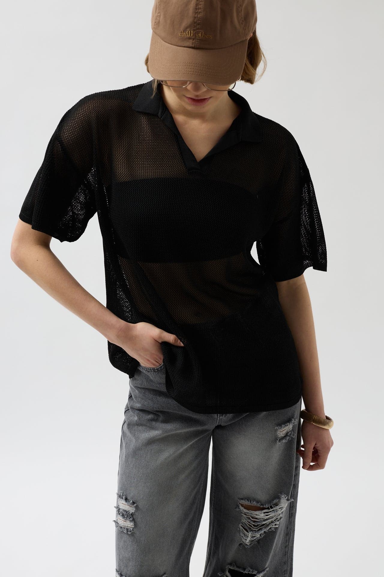 Polo Yaka Transparan T-Shirt görsel 5