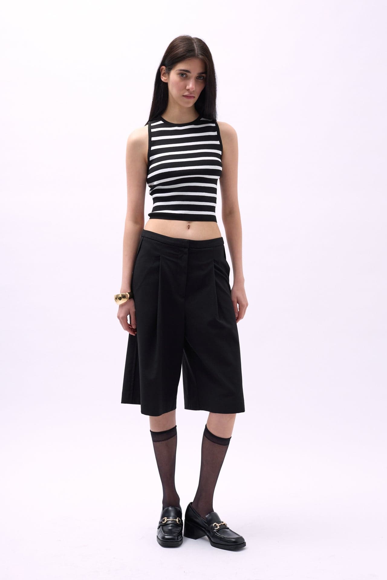 Halter Yaka Çizgili Crop görsel 2