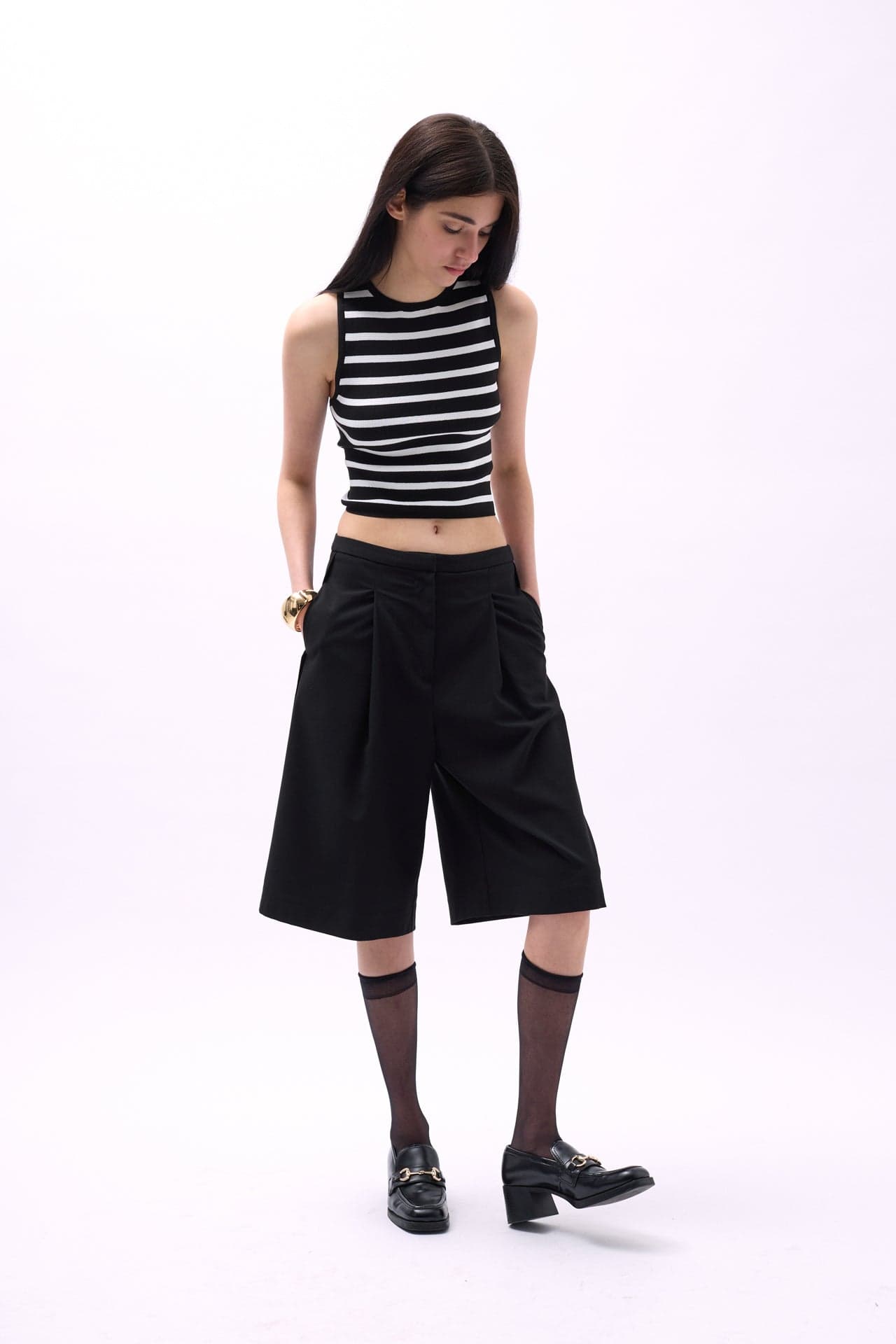 Halter Yaka Çizgili Crop görsel 3