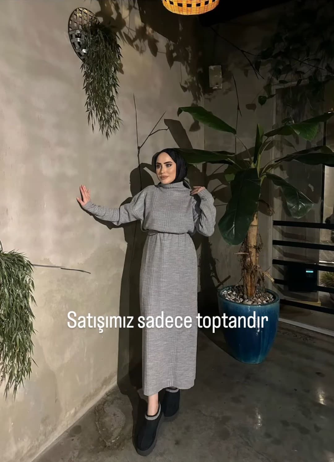 Triko Uzun Elbise Yarım Balıkçı Yaka Yumuşak Dokulu Standart Beden Toptan Satış görsel 5