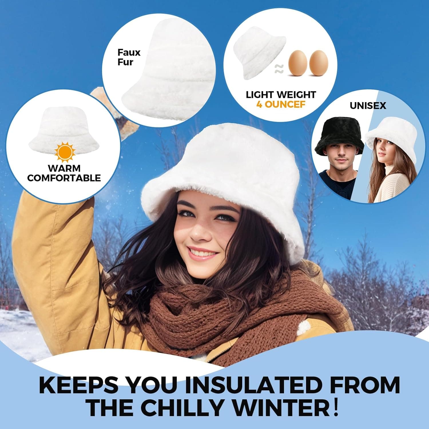 12839-1 Beyaz Renk Peluş Bucket Şapka görsel 5