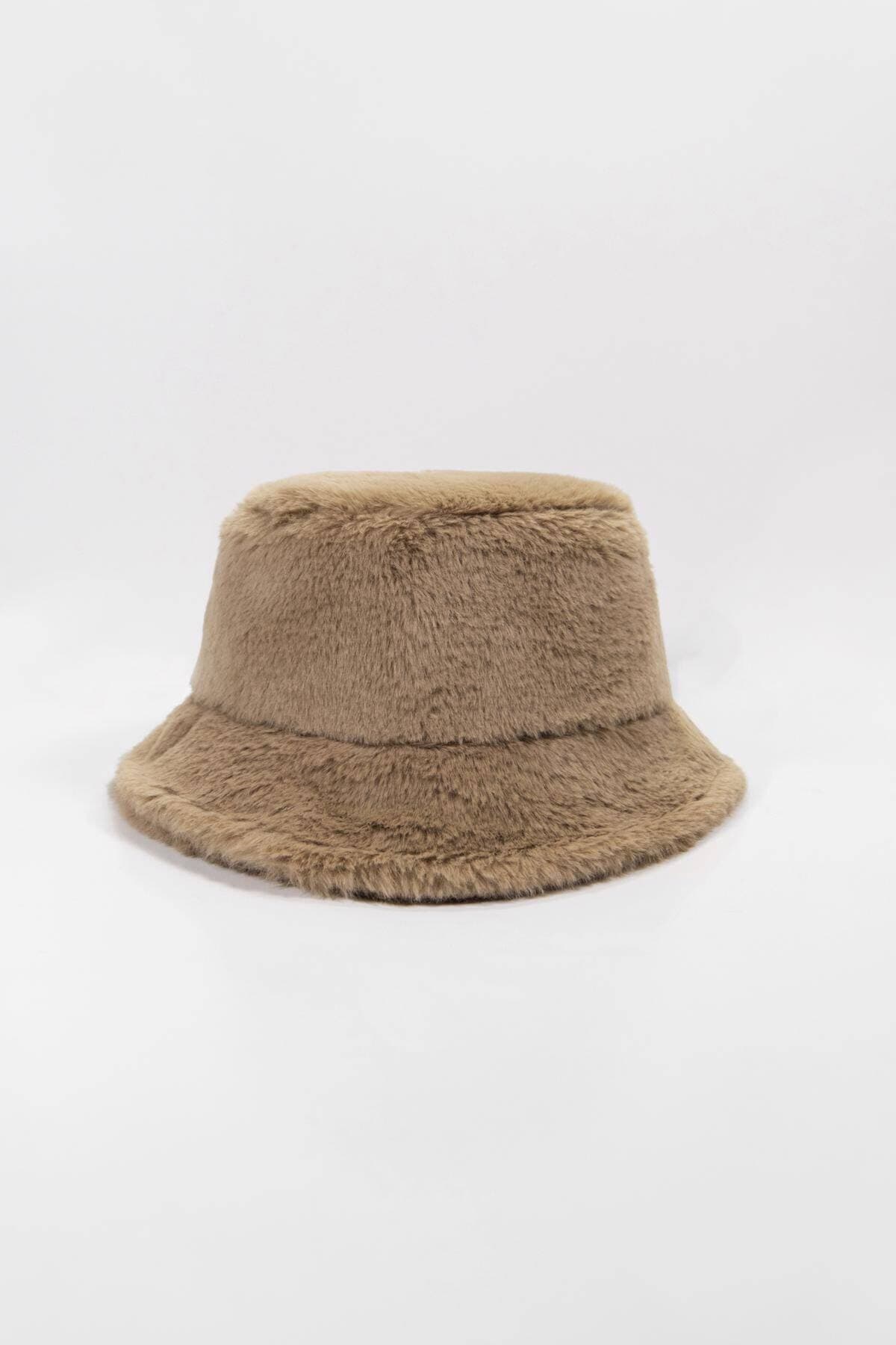 12839-1 Vizon Renk Peluş Bucket Şapka görsel 5