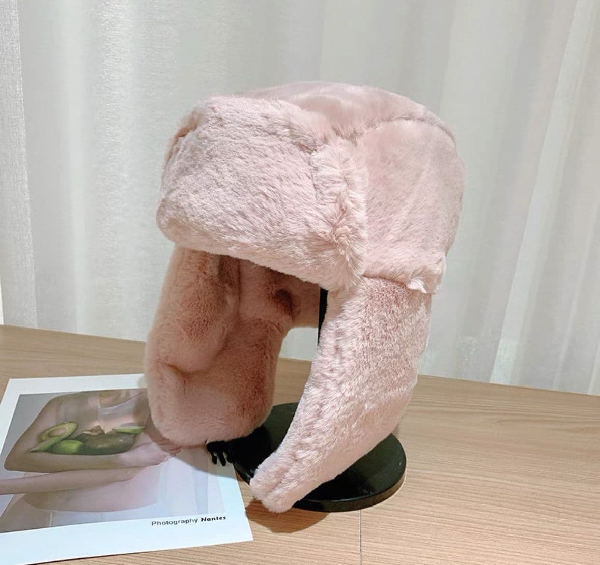 12806 Klipsli Peluş Pembe Pilot Şapka Bere görsel 1