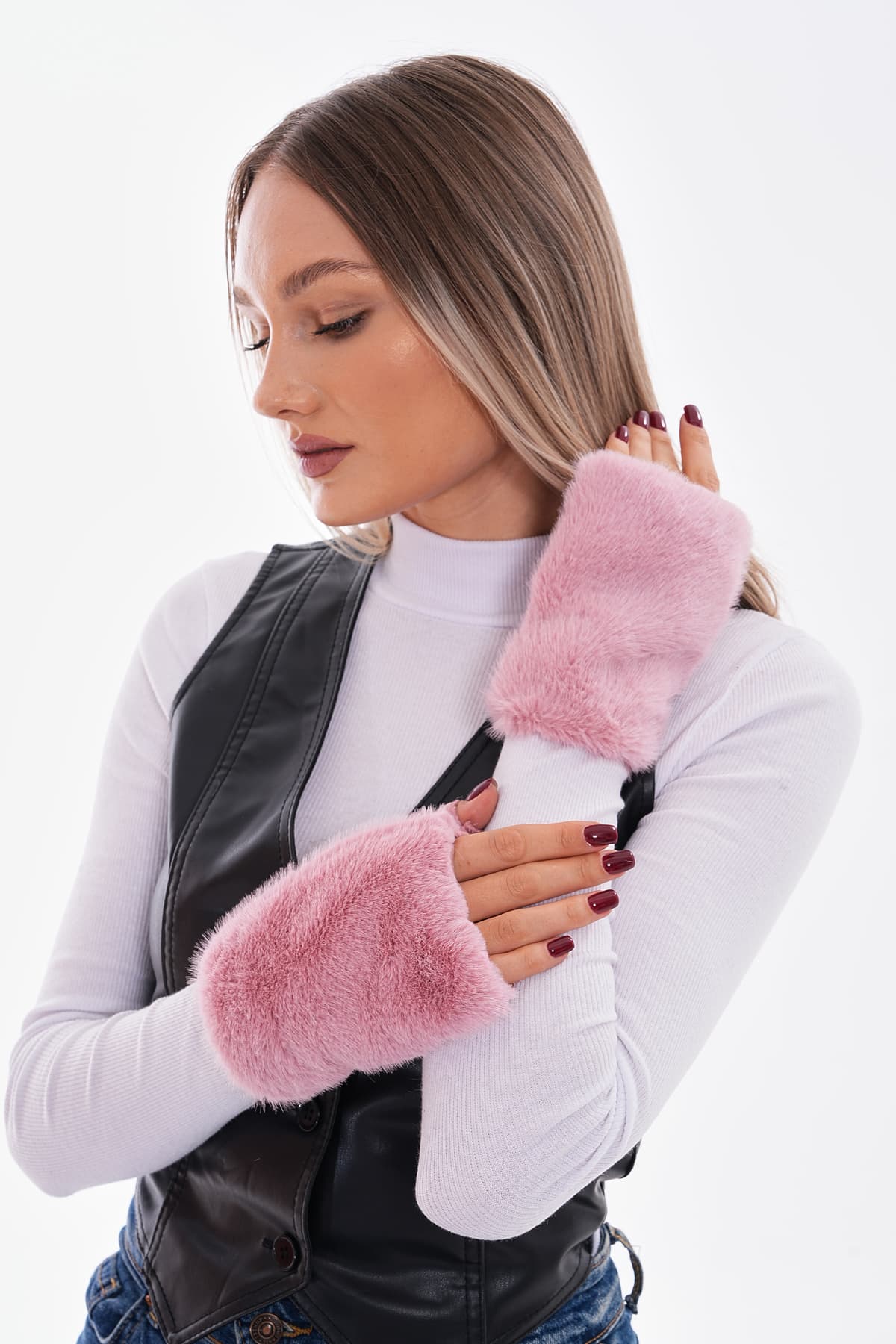 16032 Pembe Peluş Eldiven görsel 3