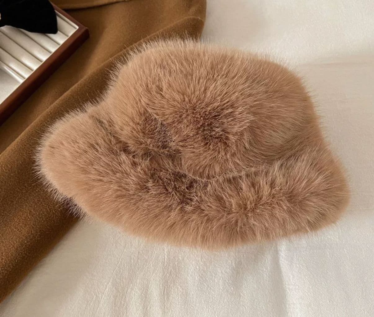 14500 Mango Kumaş Camel Peluş Kalpak Şapka görsel 4