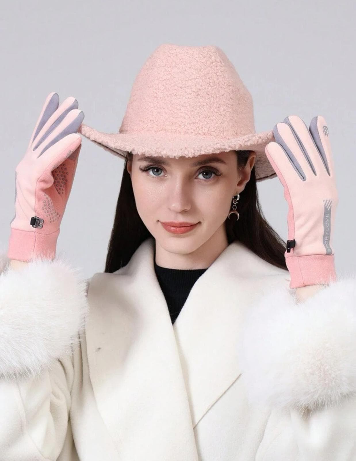 14570 Tedy Kıvırcık Peluş Pembe Fötr Şapka görsel 3