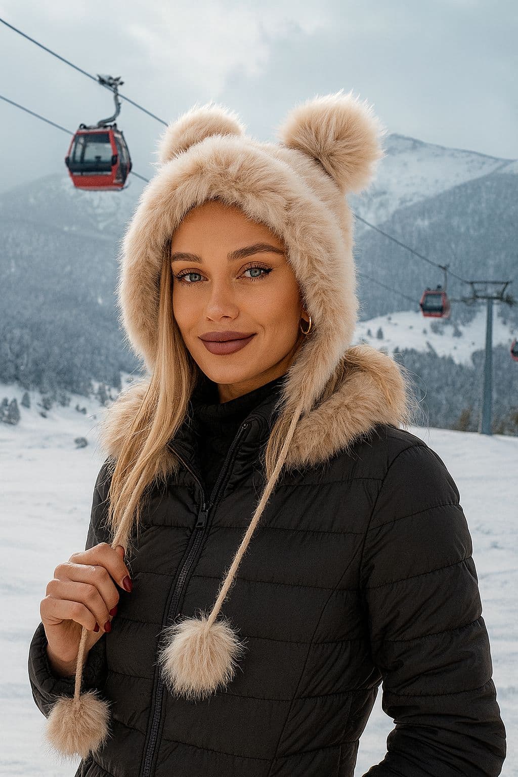 14580 Ponponlu Bej Peluş Bere görsel 1