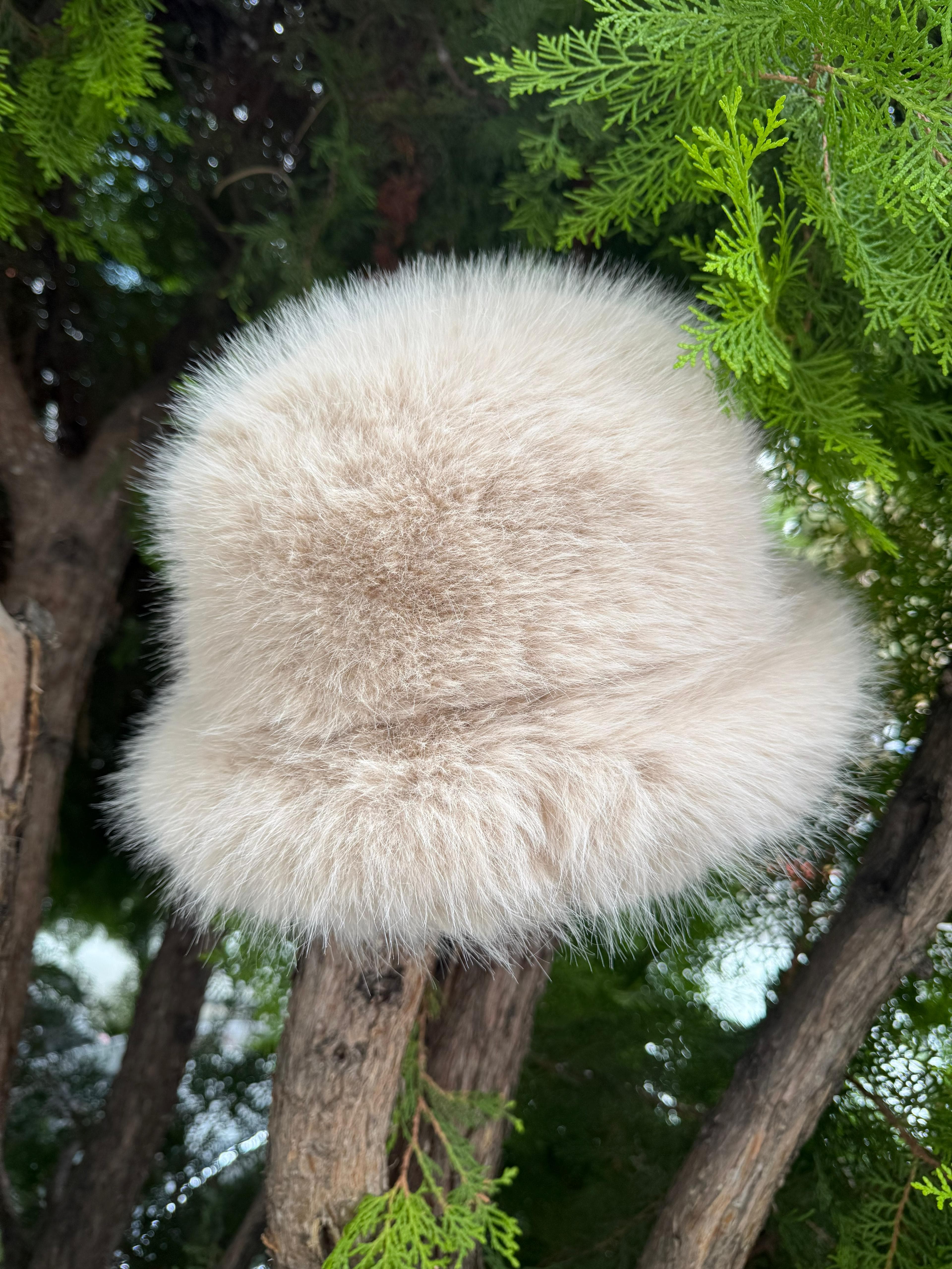 14500 Mango Kumaş Bej Peluş Kalpak Şapka görsel 2
