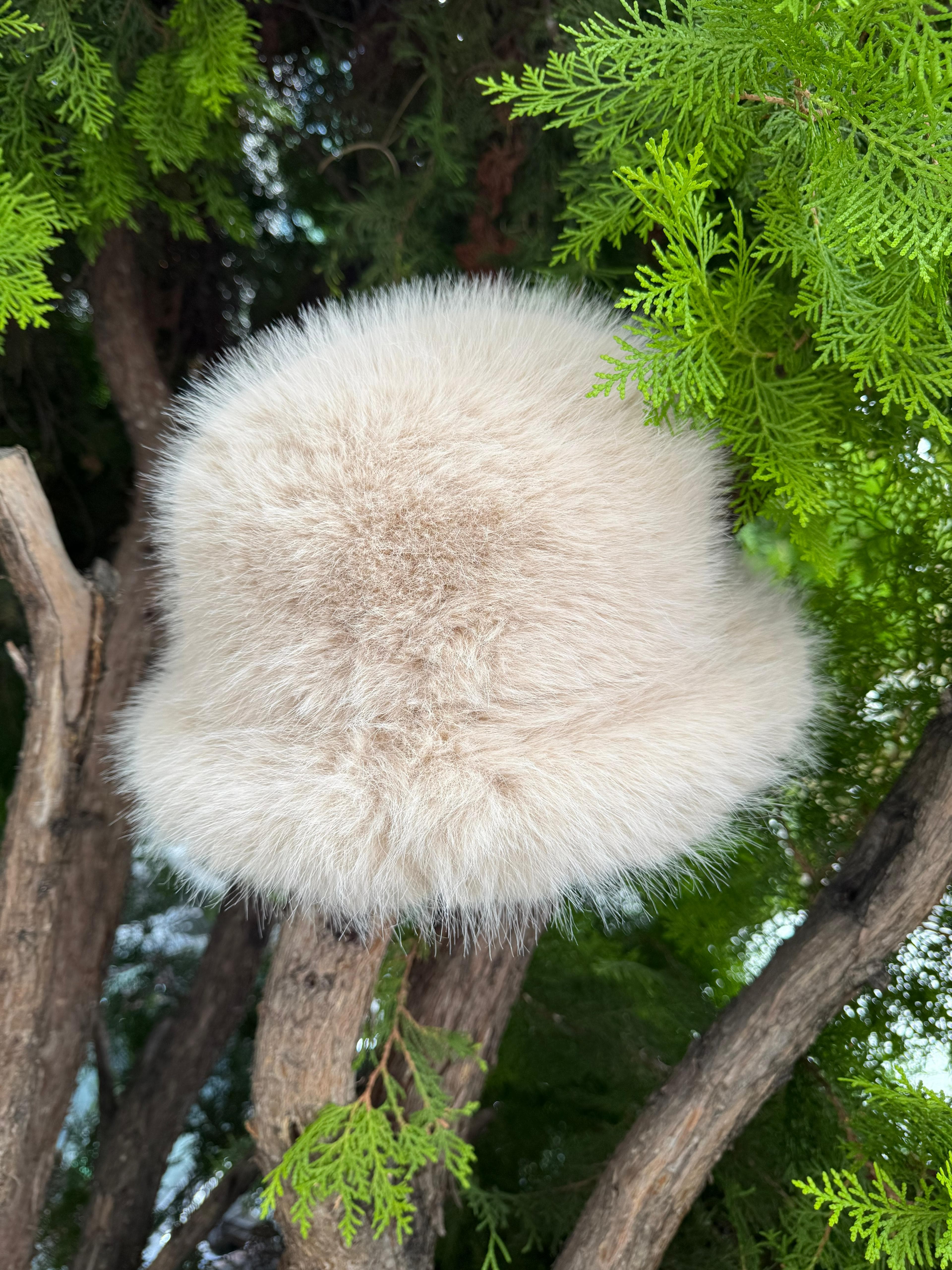 14500 Mango Kumaş Bej Peluş Kalpak Şapka görsel 3