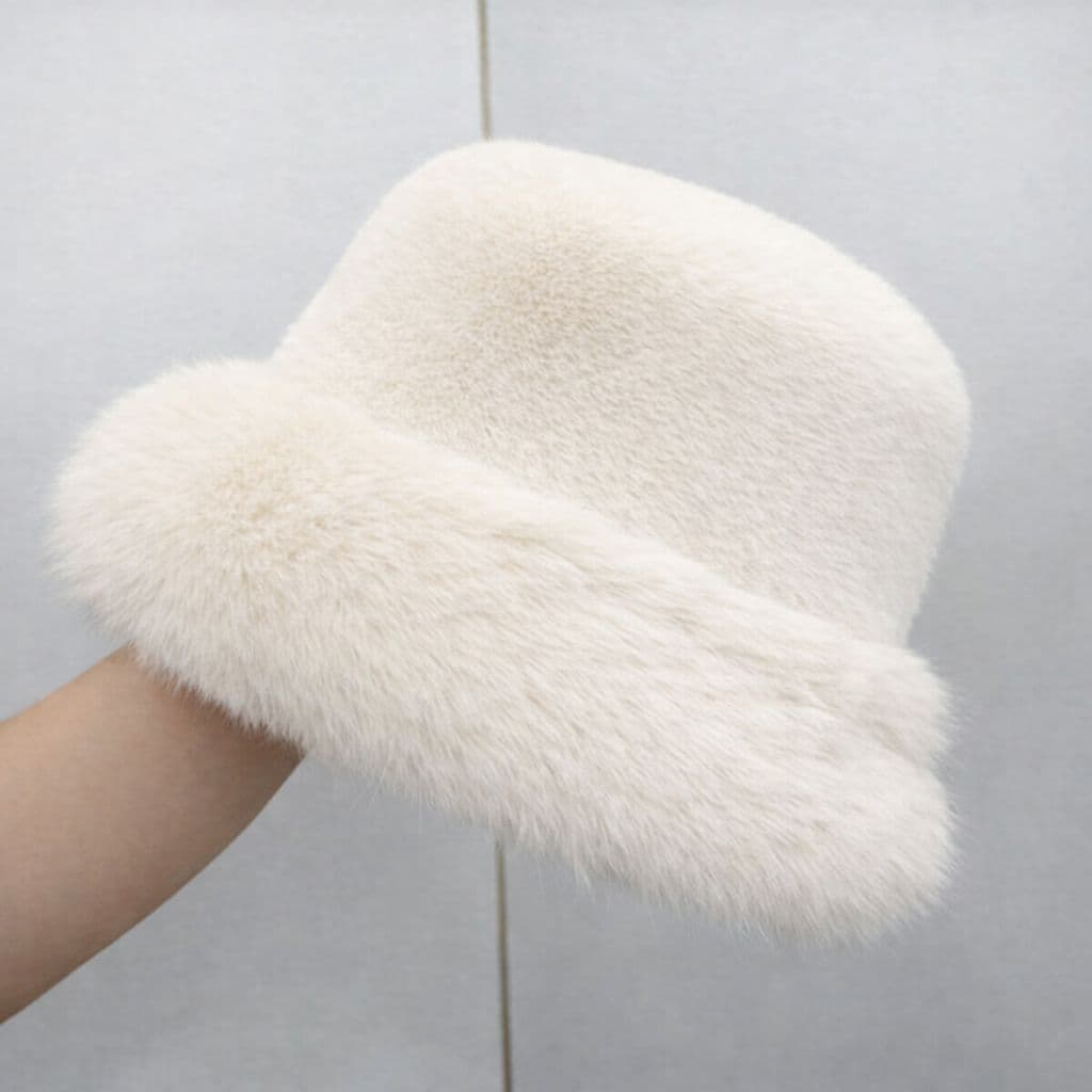 14623-1 Peluş Beyaz Kalpak Şapka görsel 2