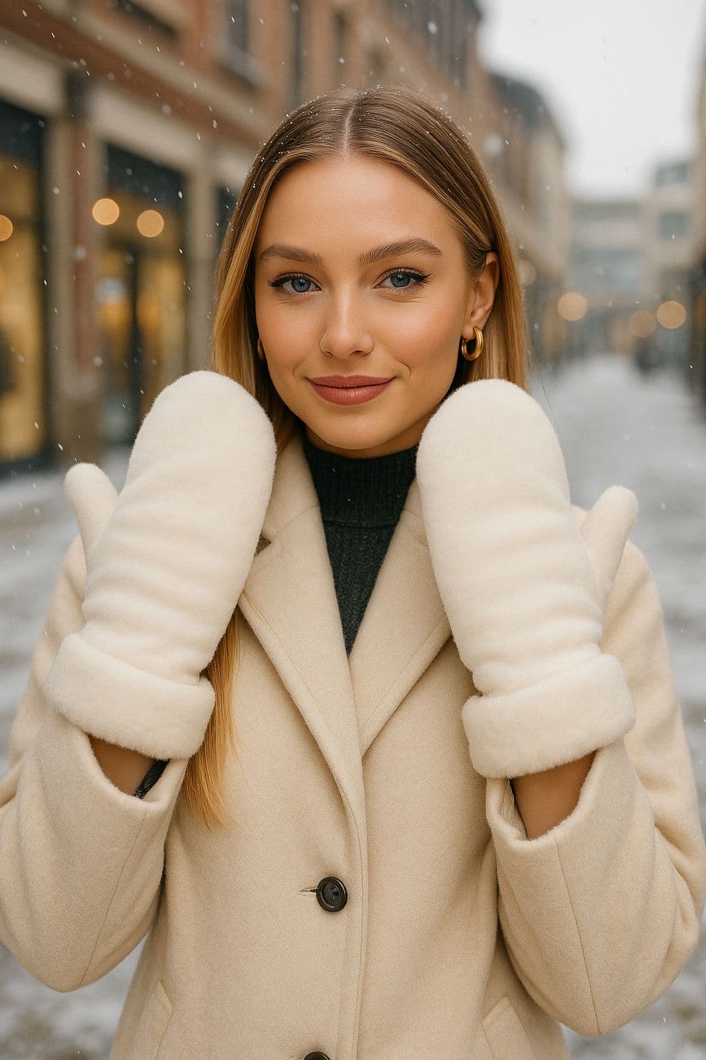 16011 Peluş Yumuşak Tuşeli Ekru Eldiven