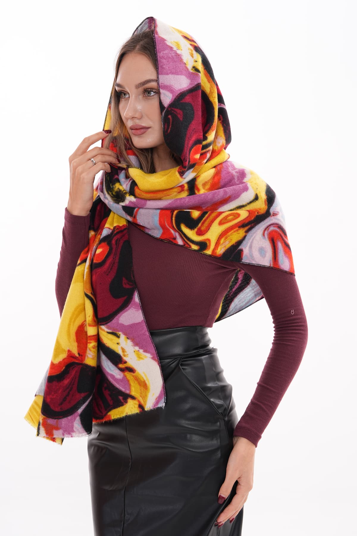 15299 Batik Desenli Safran Kalın Şal görsel 2