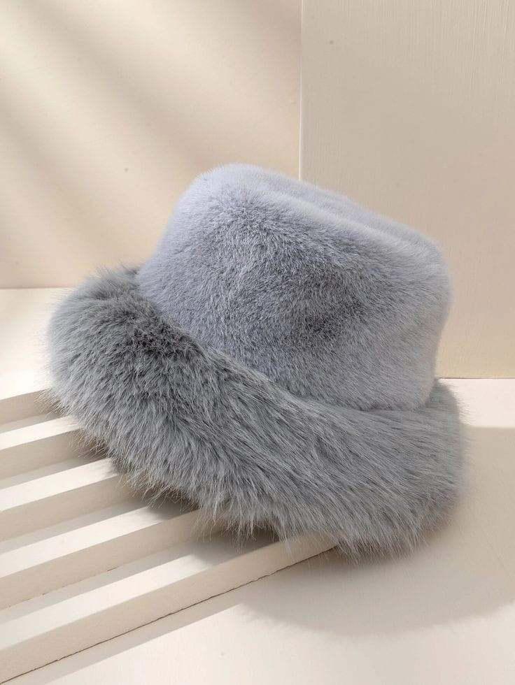 14623-1 Peluş Gri Kalpak Şapka görsel 1