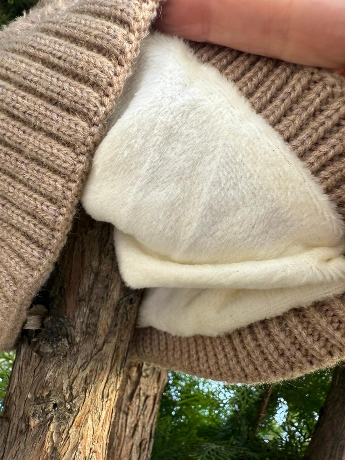 14636 İçi Polarlı Tavşan Kulaklıklı Camel Teddy Kumaş Peluş Bere 5-12 Yaş görsel 4