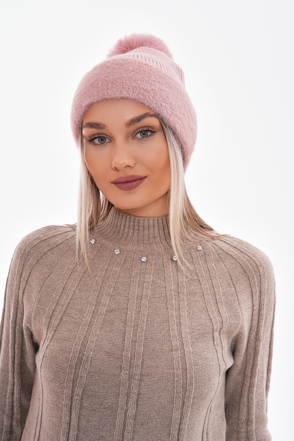 14705 Ponponlu Kırçıllı Pembe Bere görsel 2