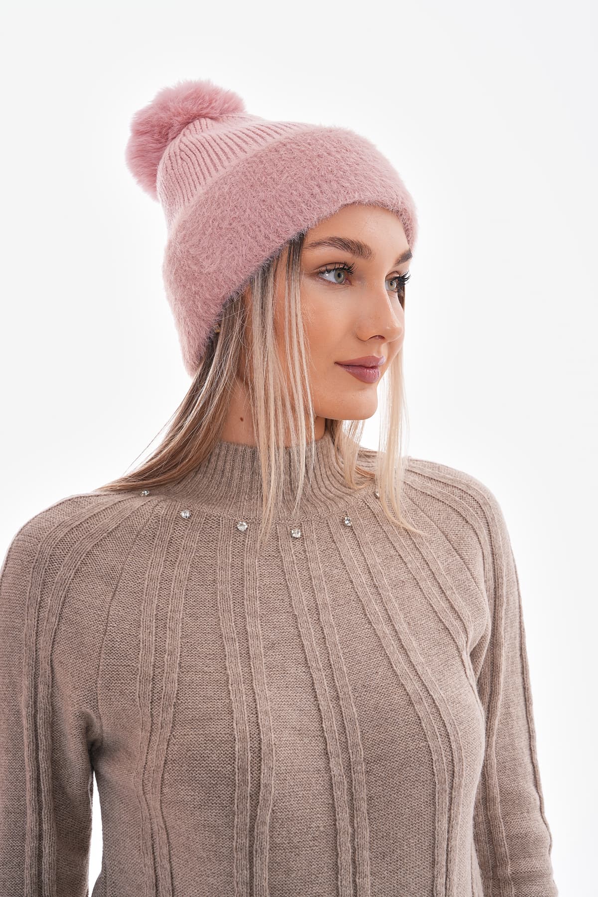 14705 Ponponlu Kırçıllı Pembe Bere görsel 3