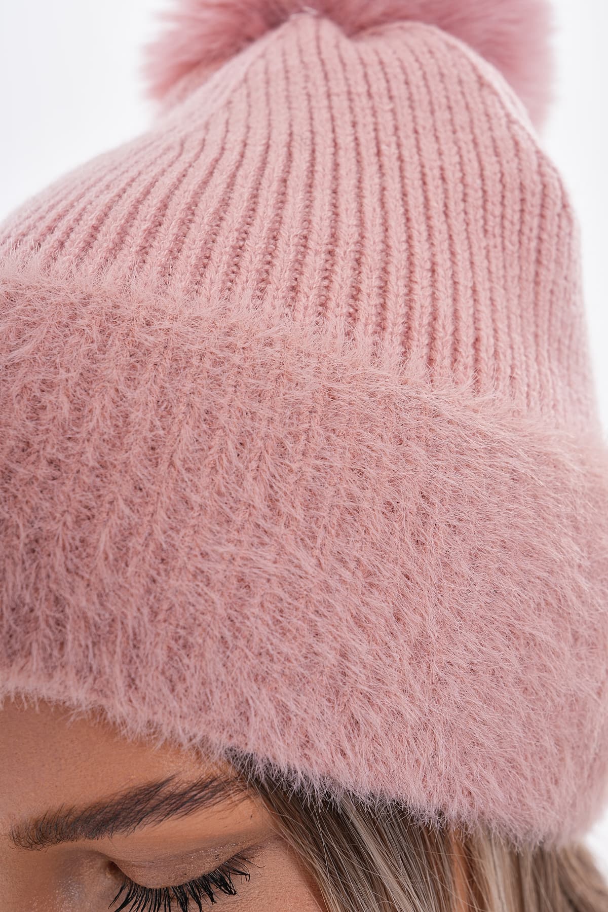 14705 Ponponlu Kırçıllı Pembe Bere görsel 5