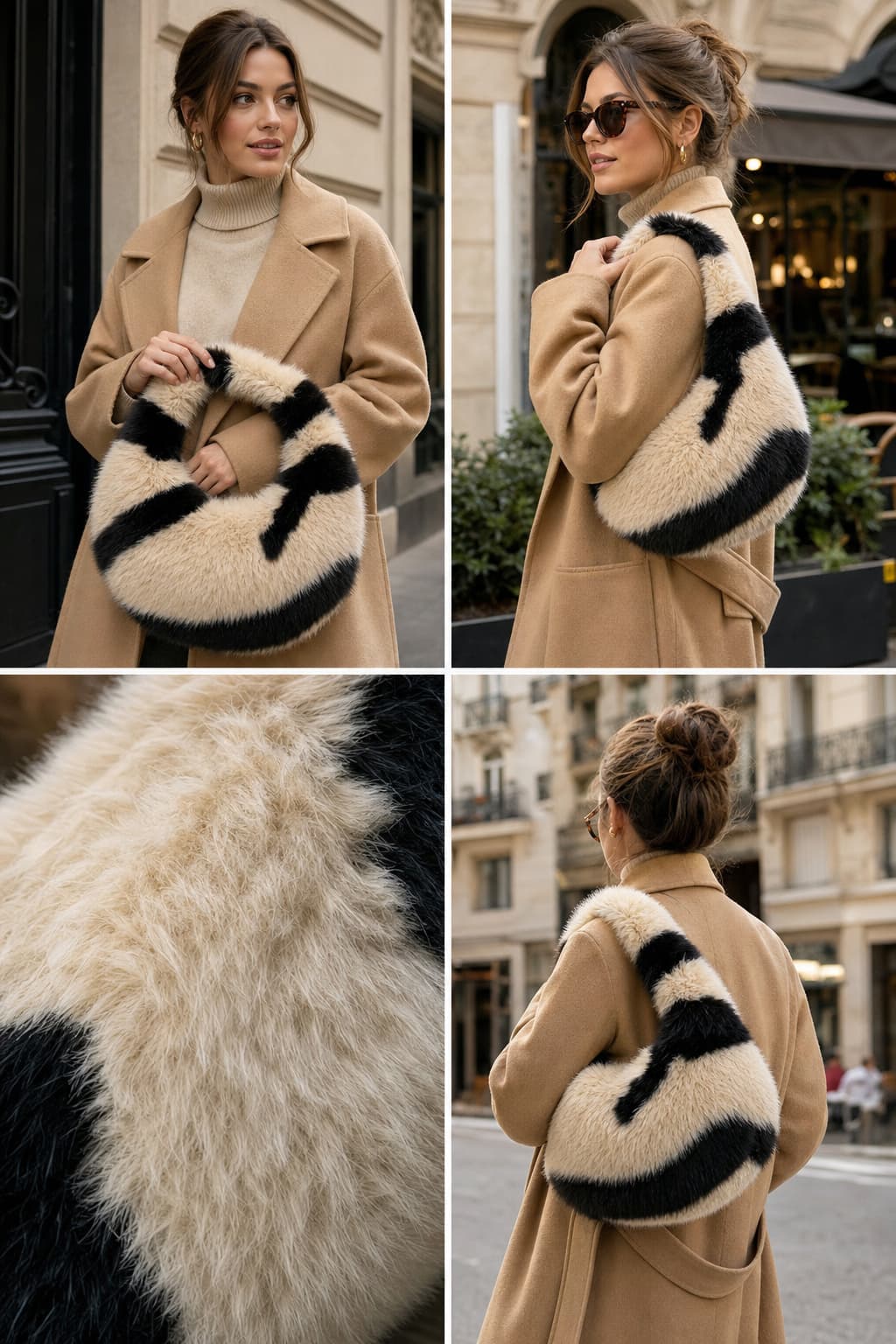 NWC-011 Zebra Desen Bej Peluş Çanta görsel 4