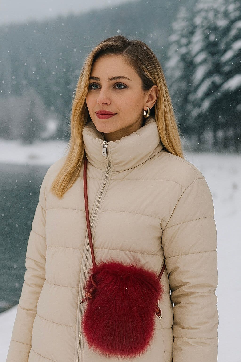 NWC-006 İçi Kadife Astarlı Bordo Mini Peluş Çanta