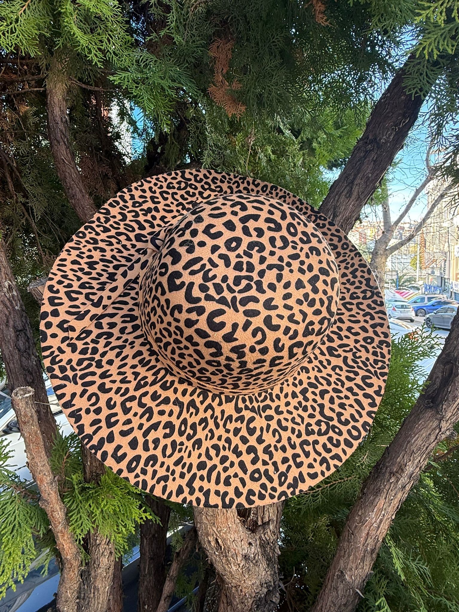 14763 Leopar Desen Geniş Şapka görsel 3