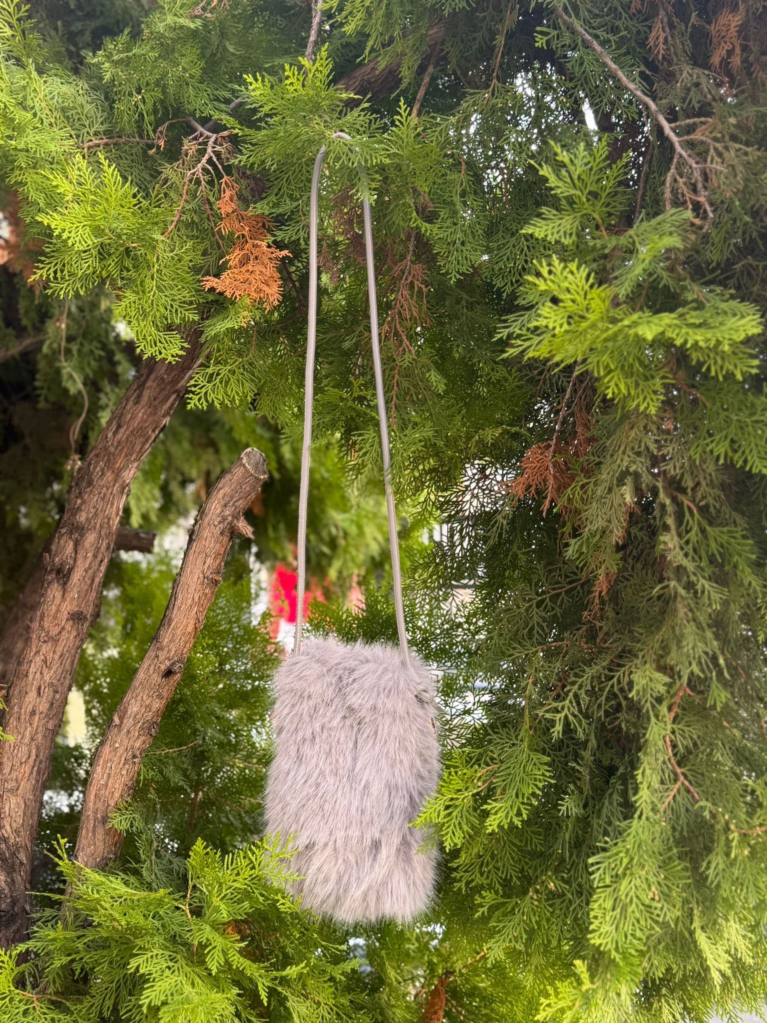NWC-006 İçi Kadife Astarlı Gri Mini Peluş Çanta görsel 2