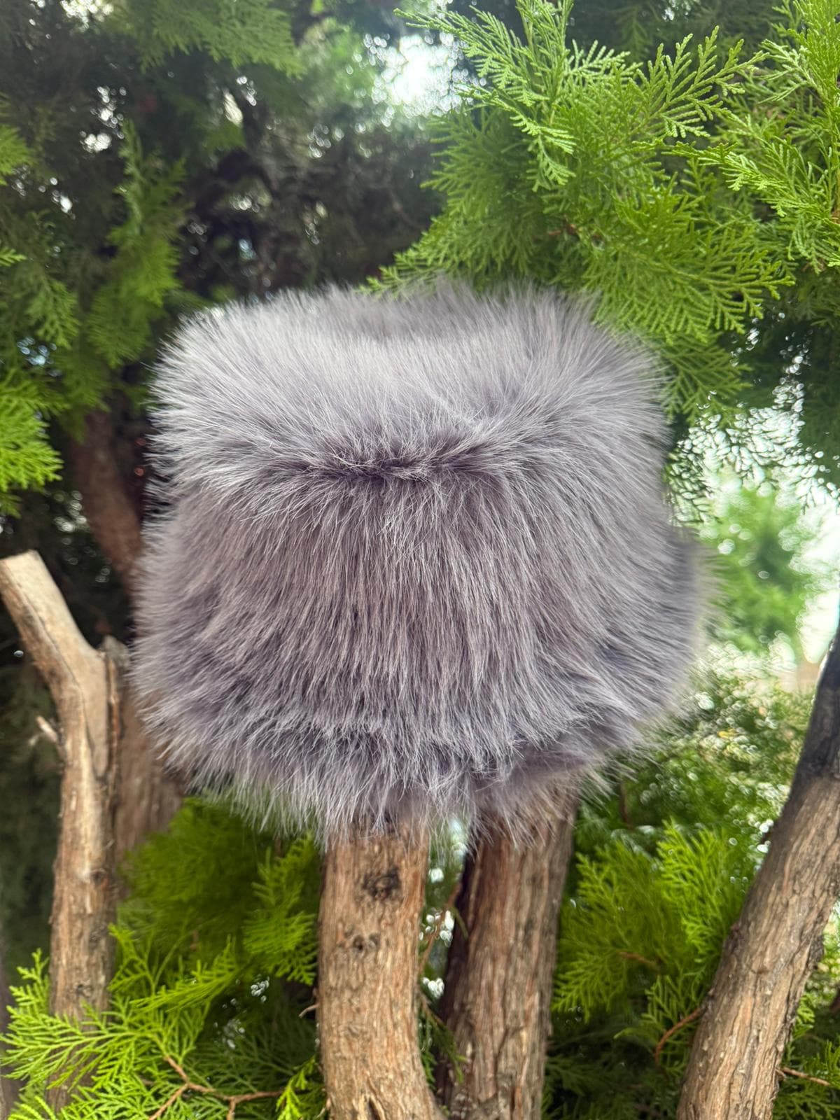 14500 Mango Kumaş Antrasit Peluş Kalpak Şapka görsel 2
