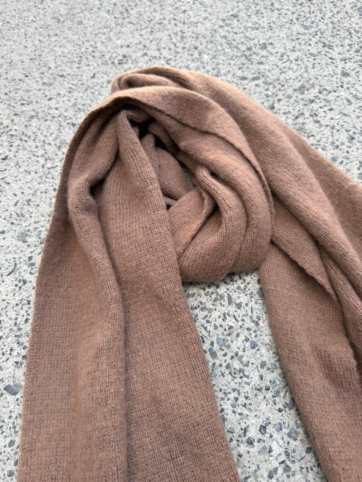 14808 Ucu Çoban Dikişli Kahve Triko Şal 43x220 cm görsel 3