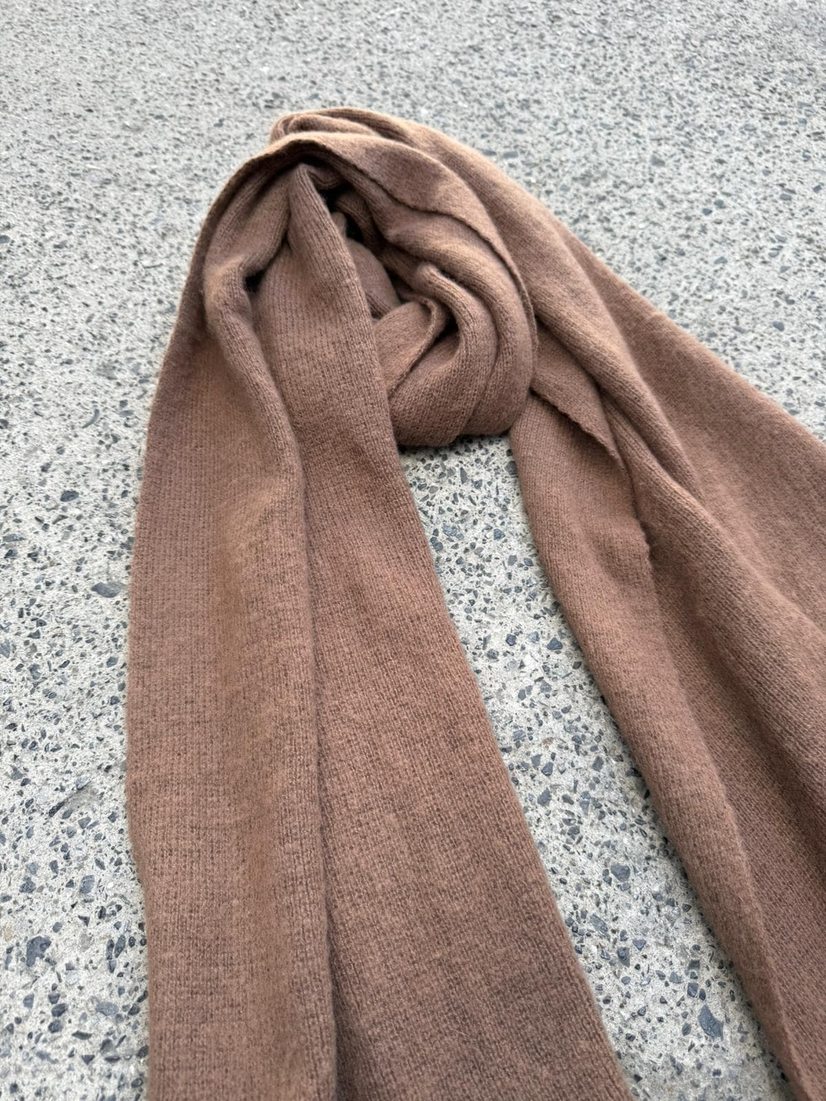 14808 Ucu Çoban Dikişli Kahve Triko Şal 43x220 cm görsel 4