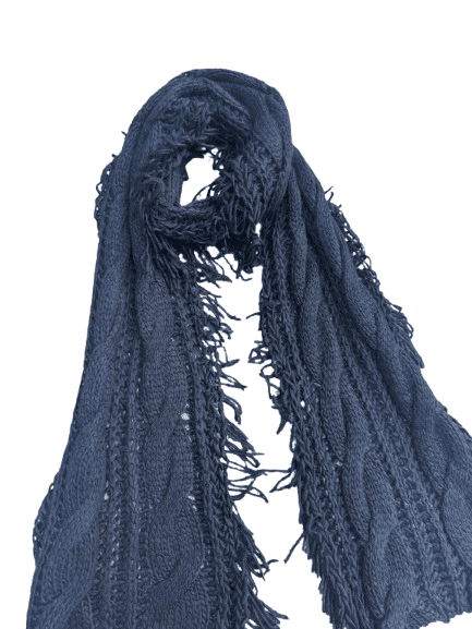 14810 Saçaklı Geniş Örgülü Siyah Yumuşak Dokulu Triko Atkı 30x180 cm görsel 4