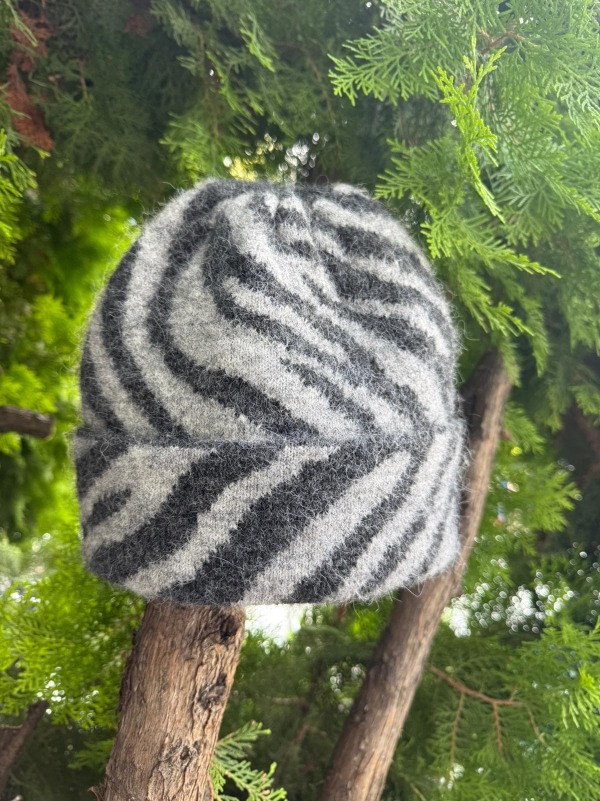 14801 Zebra Desenli Kırçıllı Gri Bere görsel 2