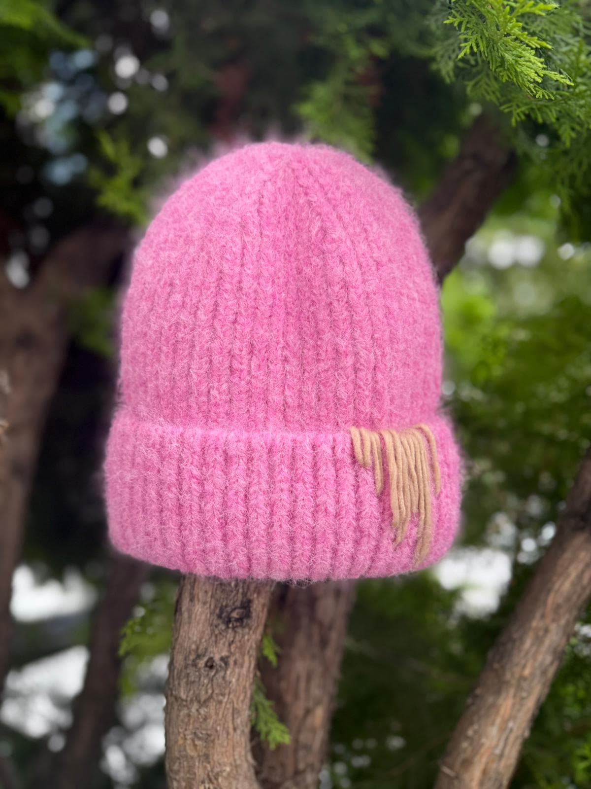 14813 Çizgi Nakış Detaylı Pembe Bere görsel 2