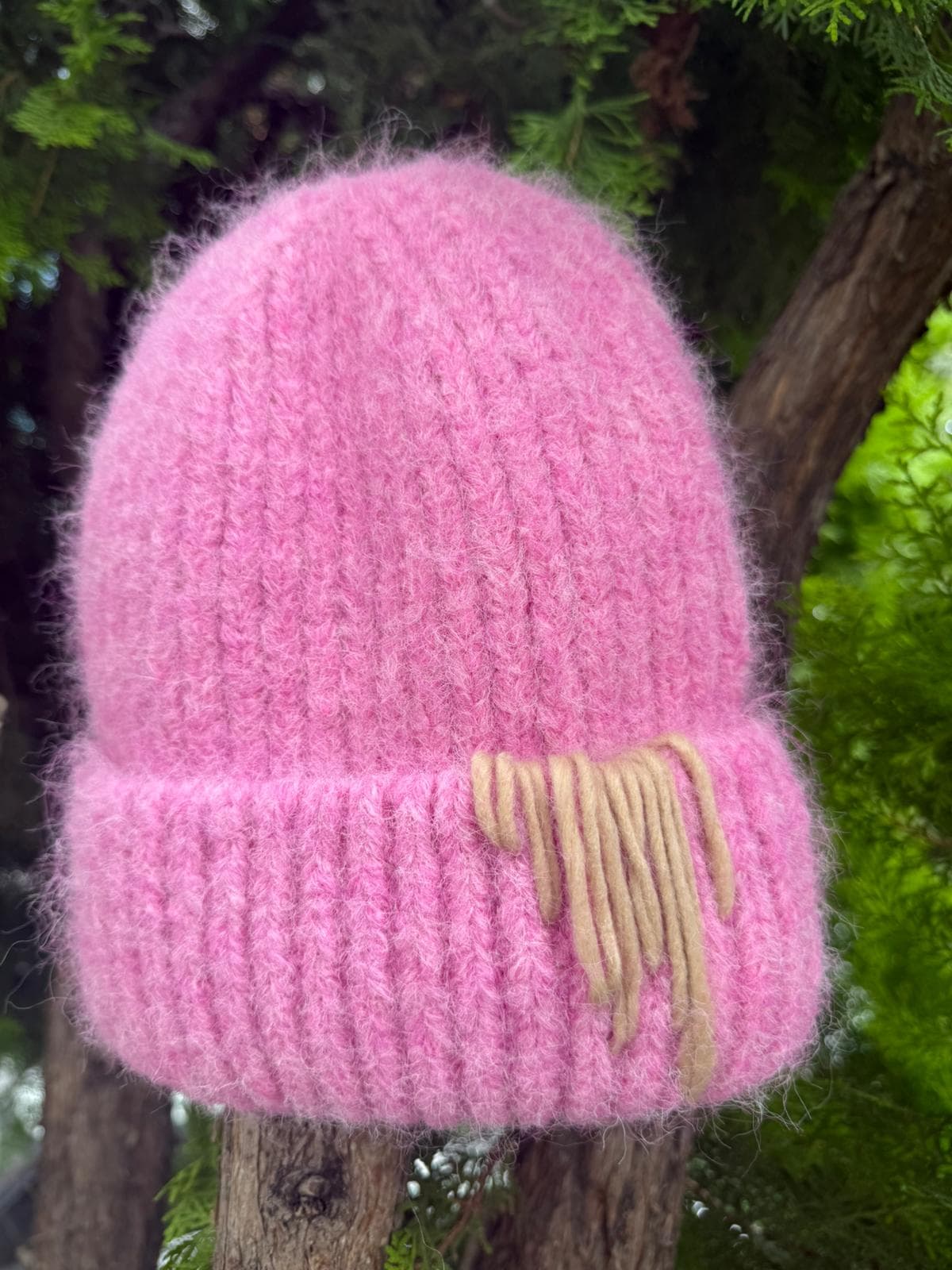 14813 Çizgi Nakış Detaylı Pembe Bere görsel 3