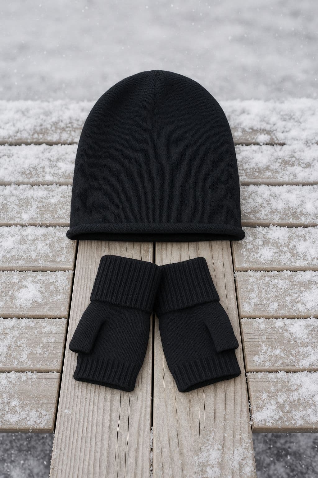 14859 Yumuşak Dokulu Bere ve Kesik Eldiven Siyah Triko Set görsel 5