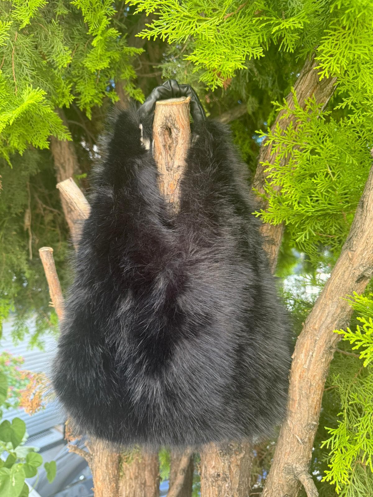 NWC-021 Mango Kumaş Peluş Suni Deri Saplı Siyah Çanta görsel 2