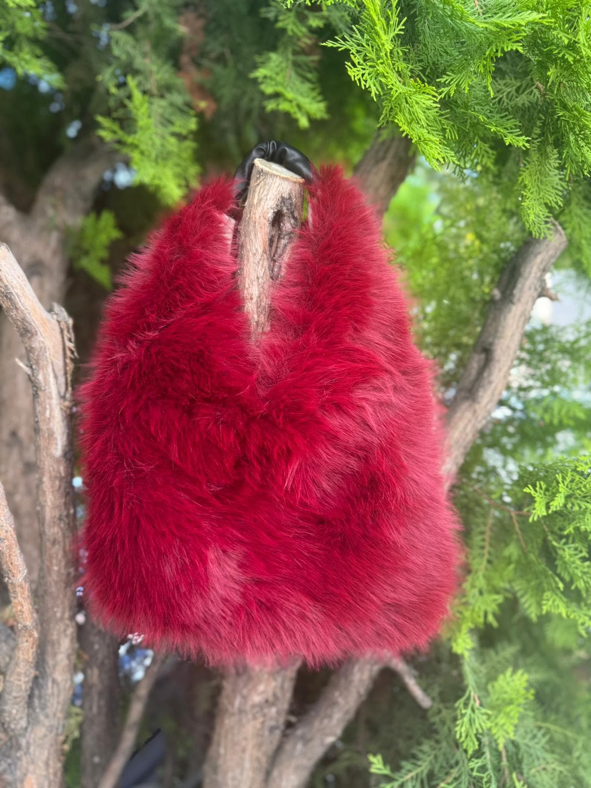NWC-021 Mango Kumaş Peluş Suni Deri Saplı Bordo Çanta görsel 2