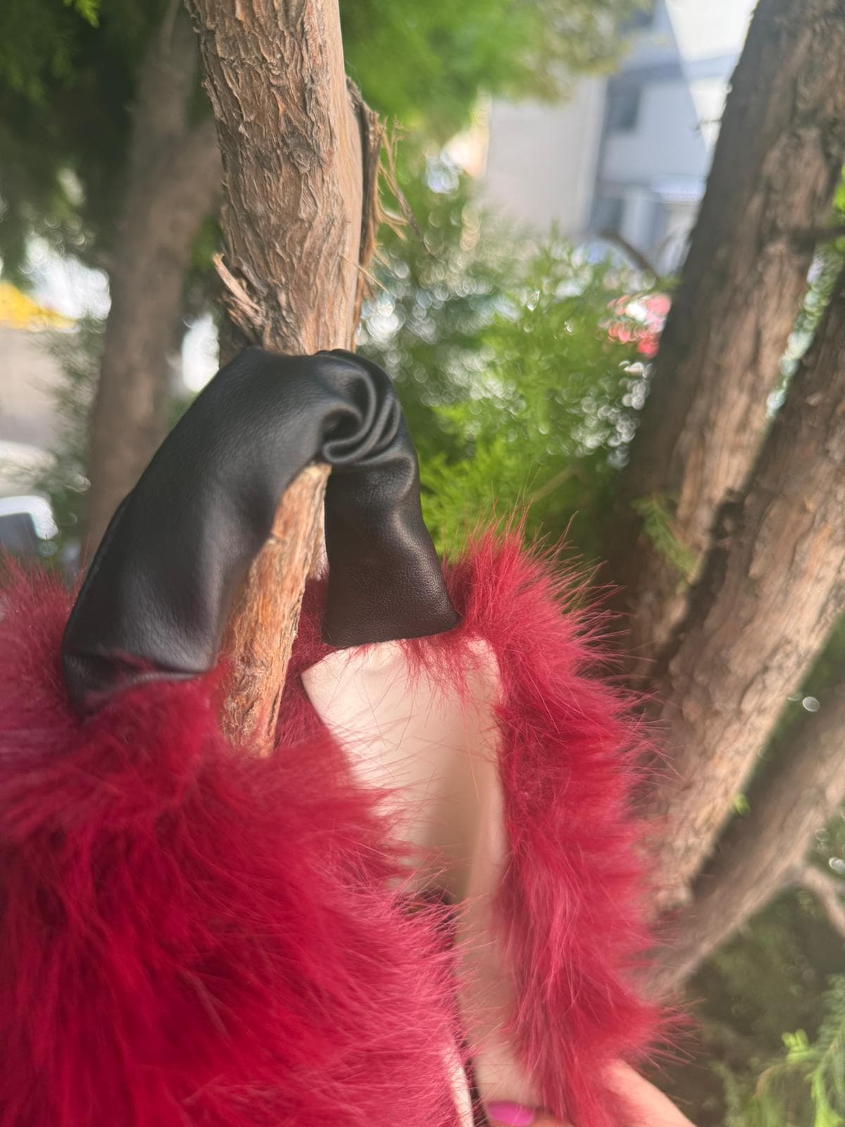 NWC-021 Mango Kumaş Peluş Suni Deri Saplı Bordo Çanta görsel 3