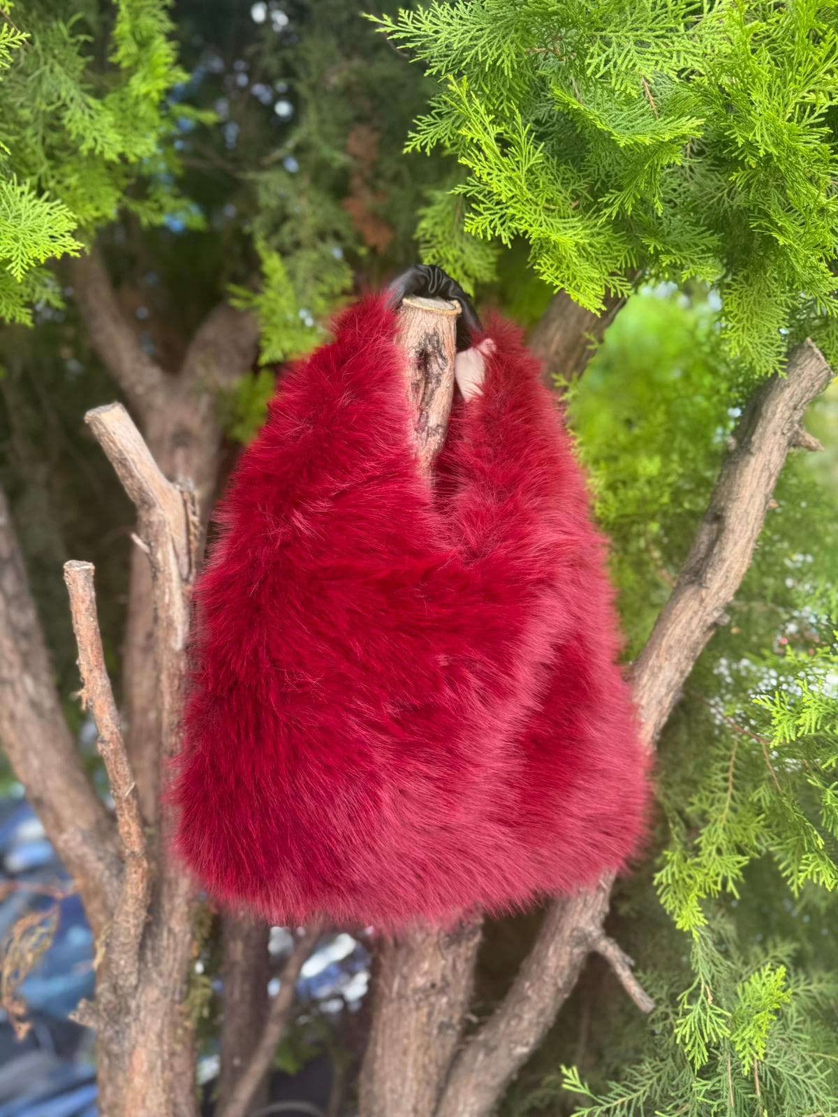 NWC-021 Mango Kumaş Peluş Suni Deri Saplı Bordo Çanta görsel 4