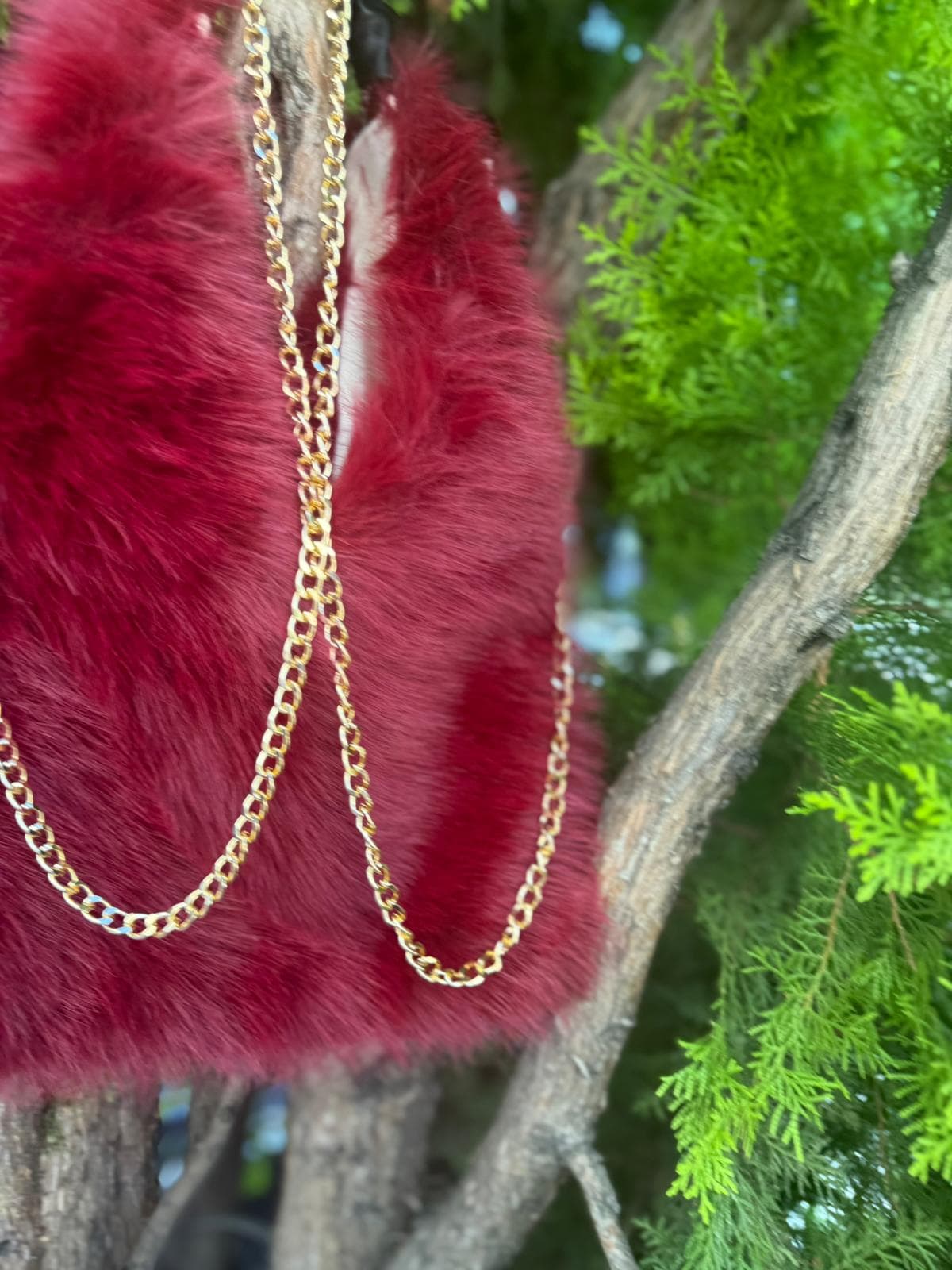 NWC-021 Mango Kumaş Peluş Suni Deri Saplı Bordo Çanta görsel 5