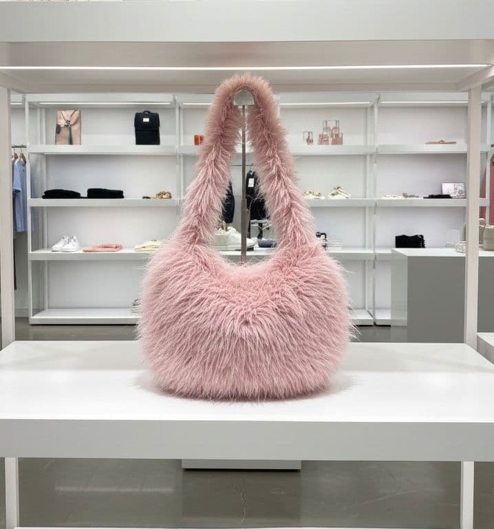 NWC-052 Peluş Püsküllü Pembe Çanta