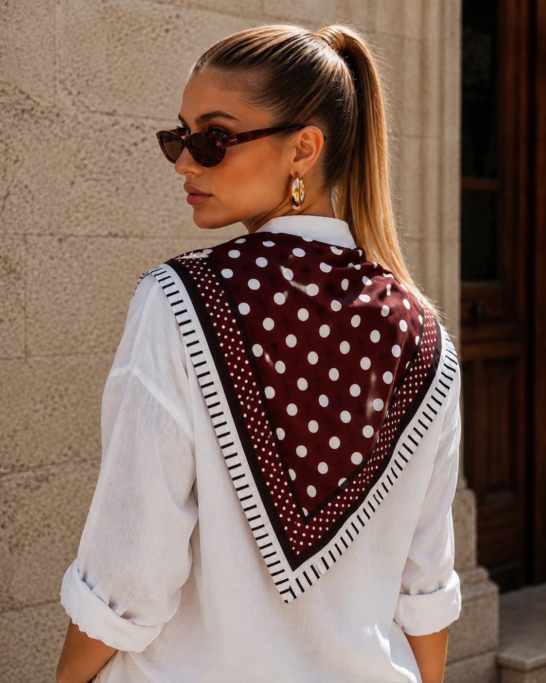15408-7 Puantiyeli Kahverengi Bandana Fular 70x70 cm görsel 2